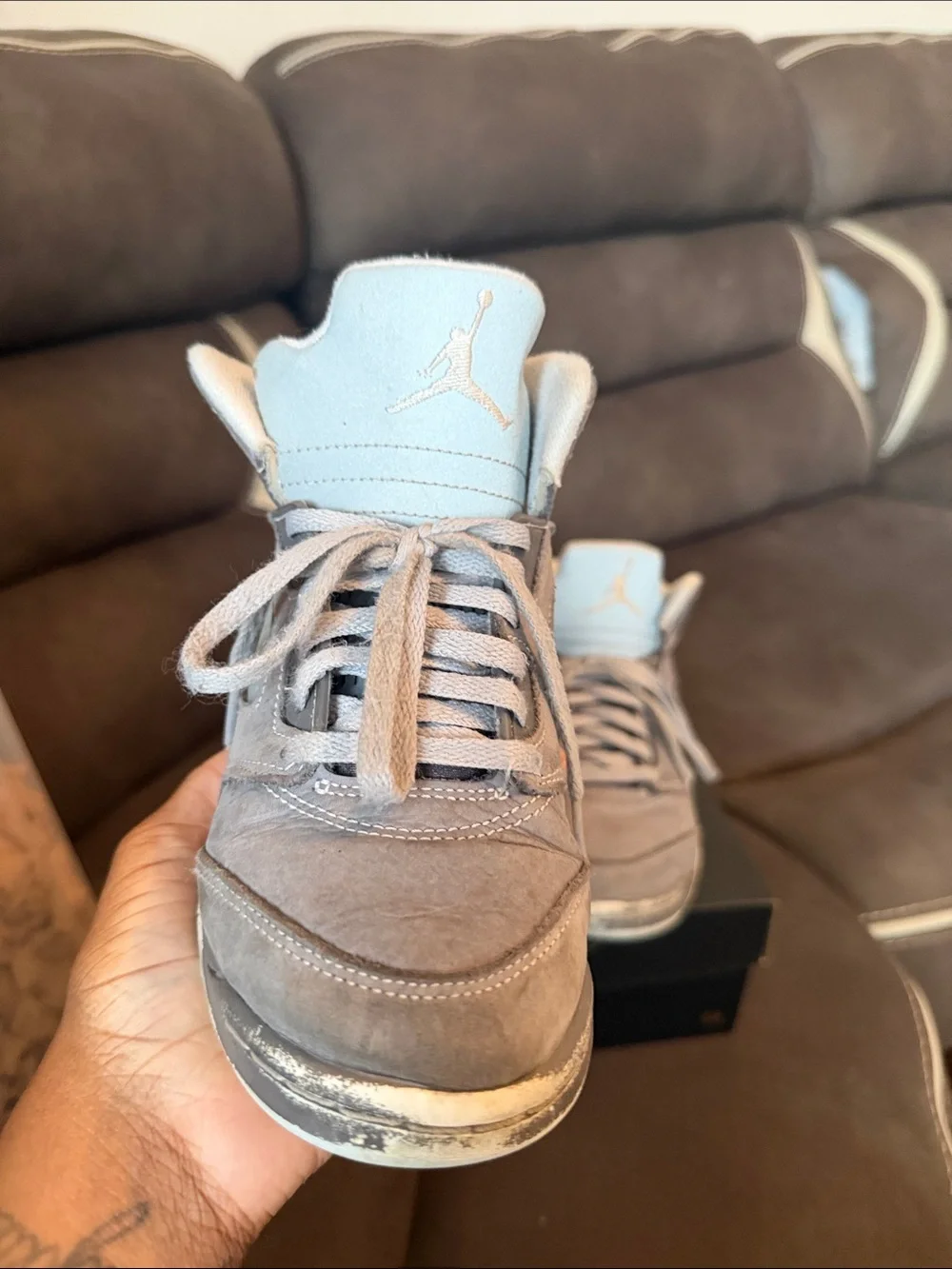 Jordan 5 Retro  Kids Light Grey and Light Blue Jordan Retro Sneakers